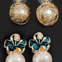 VAGHBHATT Pack Of 2 Women Pearl & Floral Drop Earrings-picture-42