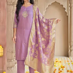 KALINI Women Ethnic Motifs Embroidered Regular Kurta with Trousers & With Dupatta-picture-38