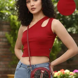 CORSICA Ribbed Sleeveless One Shoulder Cotton Crop Top-picture-16