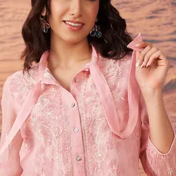 Lakshita Women Embroidered Tie-Up Neck Shirt Style Top image 2