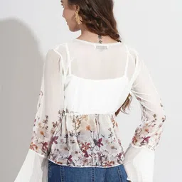 Murcia Floral Print Flared Sleeve Crop Top image 2