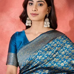 MANVAA Woven Design Zari Silk Blend Banarasi Saree image 3