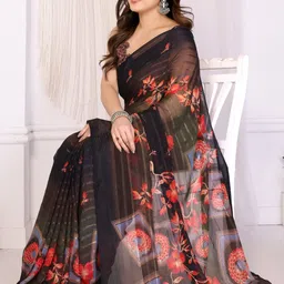 MAGNEITTA Floral Zari Pure Chiffon Designer Saree image 4