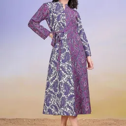 MILOST Women Printed Purple Maxi Cotton Dress-image-74