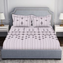 SPACES tonalelgence Grey 100% Cotton 144 TC Queen Bedsheet with 2 Pillow Covers-picture-16