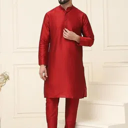 ROYAL KURTA Mandarin Collar Pure Silk Kurta With Churidar-picture-28