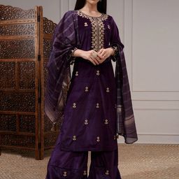Vishudh Women Ethnic Motifs Embroidered Regular Kurta with Trousers & With Dupatta-picture-16
