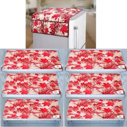 E-Retailer 7-Pcs Red & Cream Printed Refrigerator Covers-image-23