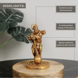 THREADVIBE LIVING Gold-Toned Resin Metallic Medium Hanuman Ji Religious Showpiece-7" image 2
