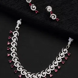 Zoey Rhodium Plated American Diamond & Cubic Zirconia Stone Studded Jewellery Set-picture-49