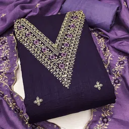 BlissFlair Floral Embroidered Sequinned Unstitched Dress Material-image-81