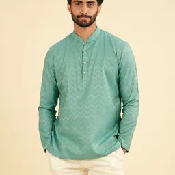 Manyavar Men Chevron Printed Mandarin Collar Short Kurta-picture-25