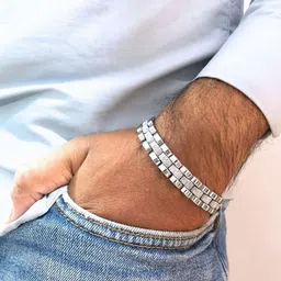 RKB Sales Men Stainless Steel Silver-Plated Link Bracelet image 2