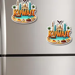 giftshala GIFTODAY Set Of 2 Blue & Beige Kuwait Printed Decorative Magnets image 4