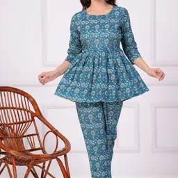 COTNUF Printed Pure Cotton Flared Top With Trouser & Belt image 1