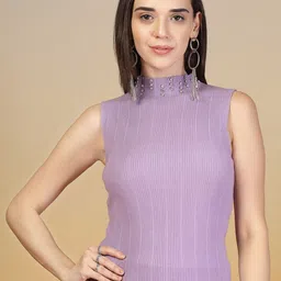 r.code by the roadster life co. R.Code by The Roadster Life Co.Women Jewel Neck Ribbed Woollen Top-picture-18