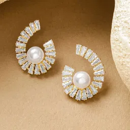 Rubans Voguish 18K Gold-Plated Crystals Studded And Pearls Beaded Geometric Studs-picture-20