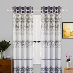 Myntra Elegant Homes Grey & White Set of 2 Floral Black Out Door Curtain-picture-18