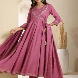 GULMOHAR JAIPUR Floral Yoke Design Sequnnied Anarkali Kurta With Palazzos & Dupatta-image-46