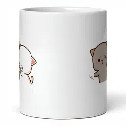 Mr UVD White & Brown Graphic Printed Ceramic Glossy Cups- 350 ml image 4