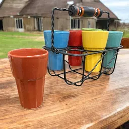 vibhsa Pack of 6 Ceramic Multicolor Ceramic Tea Cups With Metal Glass Stand-picture-11