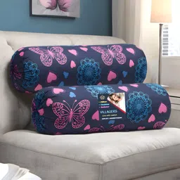 villagers Microfibre Bolster Pack of 2 Geometric Butterfly & Heart Print Design image 1