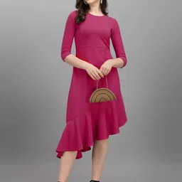 purvaja Women Asymmetric Pink Below Knee Dress image 1