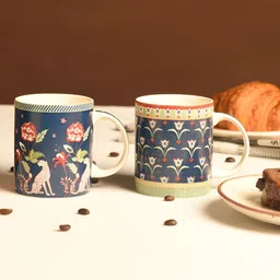 JAYPORE Navy Blue & White Printed Porcelain Matte Mugs Set of Cups and Mugs image 4