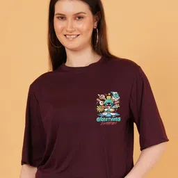 kintu parantu Women Looney Tunes Graphic Printed Round Neck Cotton Oversized T-shirt-image-69