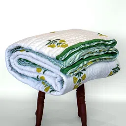 The Jaipur Wala White & Green Ethnic Motifs Cotton 180 GSM Summer Quilt-picture-36