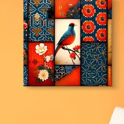 SAF Red & Navy Blue 1 Piece Canvas Birds and Animals Wall Paintings image 2