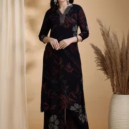 KALINI Floral Printed V-Neck Sequinned Straight Kurta With Palazzos-image-47