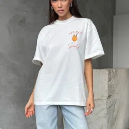 LULU & SKY Women Typography Printed Pure Cotton Boxy T-shirt-picture-21