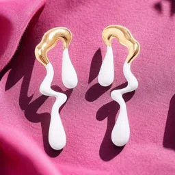 Nilu's Collection Gold-Plated Contemporary Shaped Drop Earrings image 2