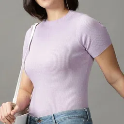 Velintis Women Ribbed Round Neck Short Sleeves Fitted Top-picture-35
