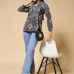 Istyle Can Women Floral Print Mandarin Collar Cotton Top-picture-30