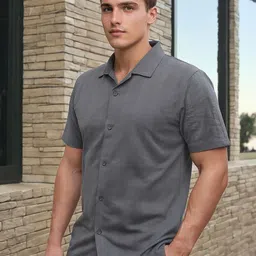 SZN Men Vertical Striped Cuban Collar Casual Shirt-image-83
