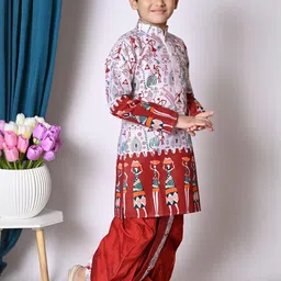 HUMAN CHOICE Boys Maroon Dupion Silk Printed Kurta & Dhoti Pants image 3