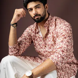 Rawayi Ethnic Motifs Printed Thread Work Mandarin Collar Straight Kurta image 4