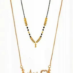 Laksh Enterprise Set Of 2 Crystal Stones Studded & Beaded Heartbeat Mangalsutras-picture-19