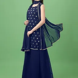 PARROT CREATION Women Ethnic Motifs Embroidered Regular Sequinned Kurti with Sharara & With Dupatta-picture-38