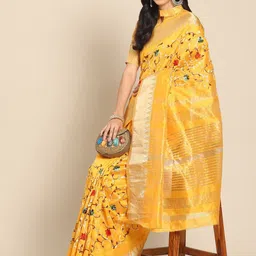 DIVASTRI Floral Embroidered Silk Cotton Designer Banarasi Saree-picture-18