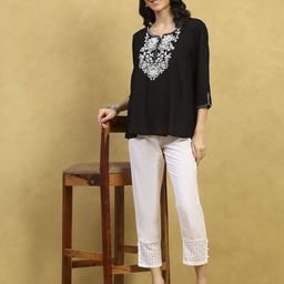 Rangriti Floral Embroidered Round Neck Straight Kurti-picture-39