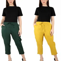 SVKETAIL Women Pack Of 2 Solid Pure Cotton Trousers With 2 Pockets image 4