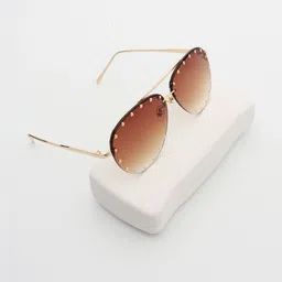 PELLE LUXUR Unisex Brown Lens & Brown Oversized Sunglasses with image 5