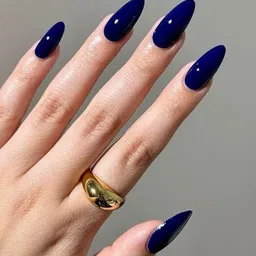 Press-On Long Almond Navy Blue Glossy Finish Nail Extensions With Free Glue Kit-image-19