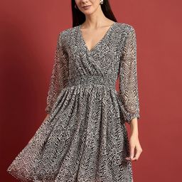 all about you Print Puff Sleeve Georgette Fit & Flare Dress-picture-11