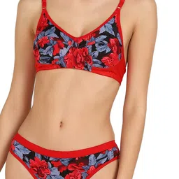 samvar Women Red Cotton Bra Panty Set for Lingerie Set Undergarments Pack of 1 image 4