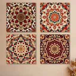 nestroots White & Coffee Brown 4 Pieces Vibrant Floral Canvas Wall Art image 1