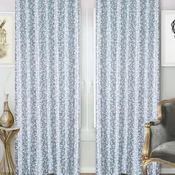 REYANSH DECOR Grey Set of 2 Floral Room Darkening Window Curtain image 2
